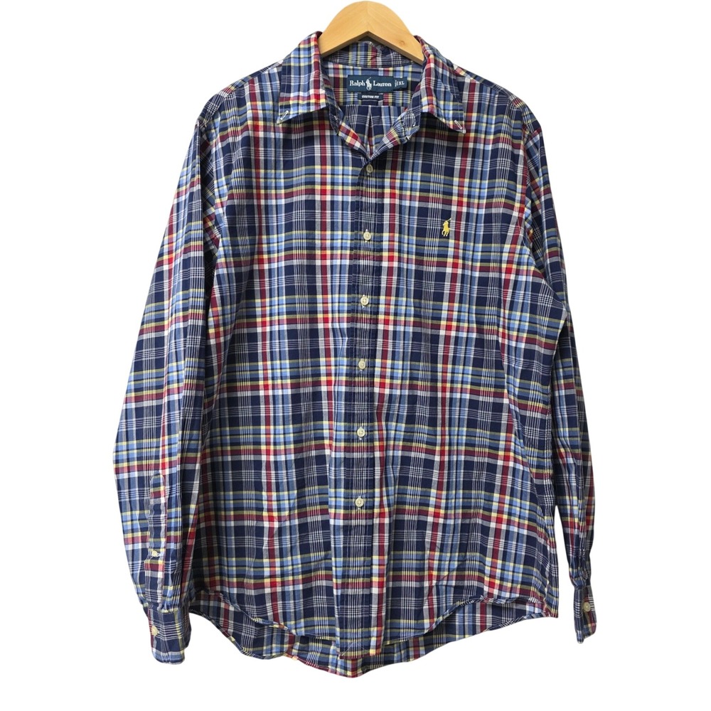 Ralph Lauren Button Down Men XL Blue Multi Plaid Custom Fit Cotton Long Sleeve